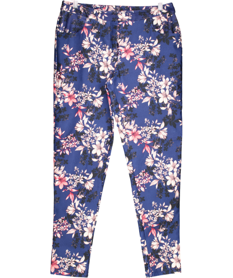 New Look Blue Cropped Floral Trousers UK 12