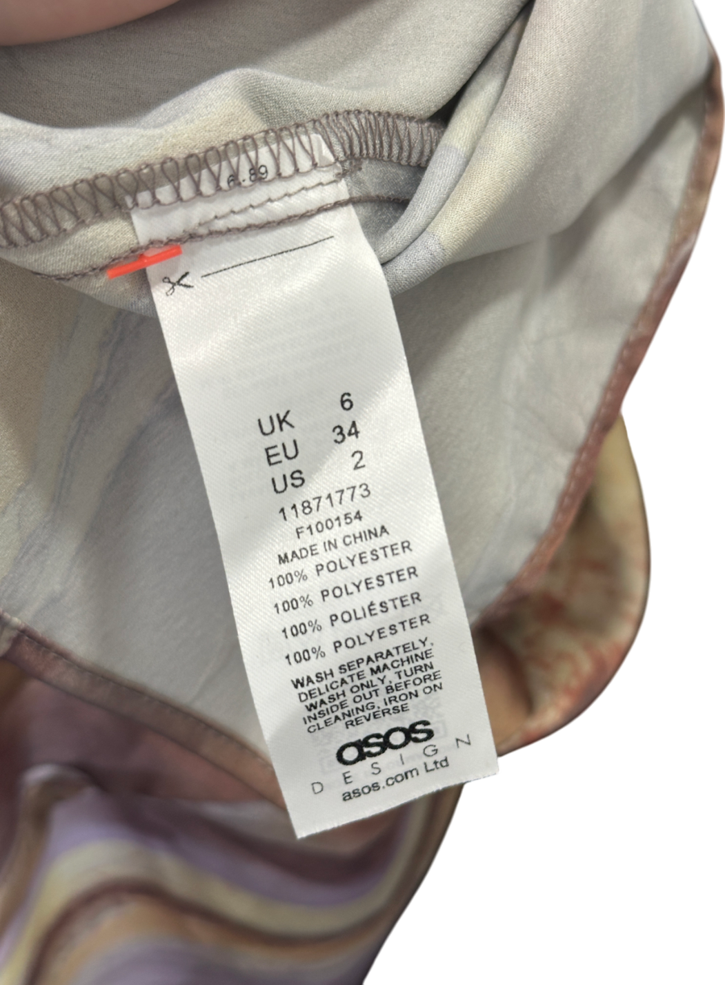 ASOS Multicoloured Printed Tie Back Mini Dress UK 6