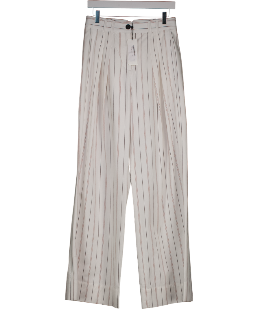 ME + EM White Multi Stripe Pleat Front Multi Stripe Wide Leg Trouser UK 8
