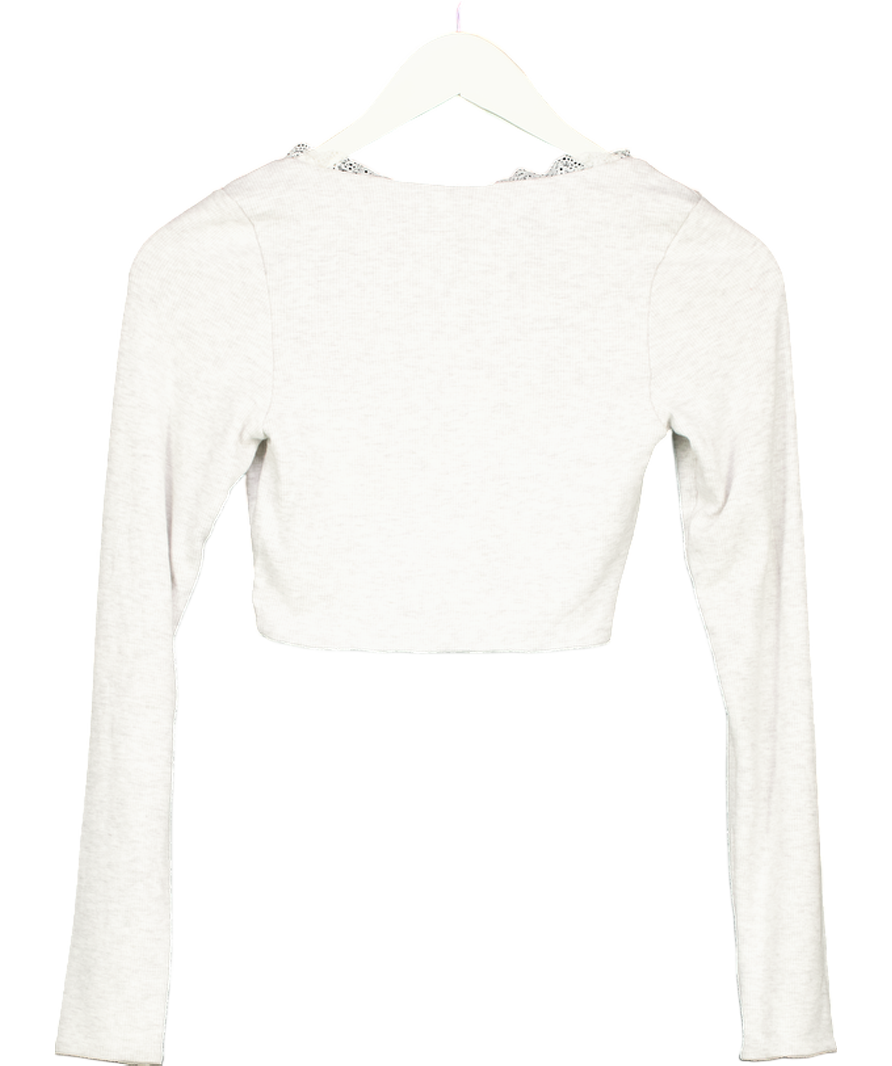 Oh Polly Grey Calla Ribbed Modal Lace-trim Crop Top UK S