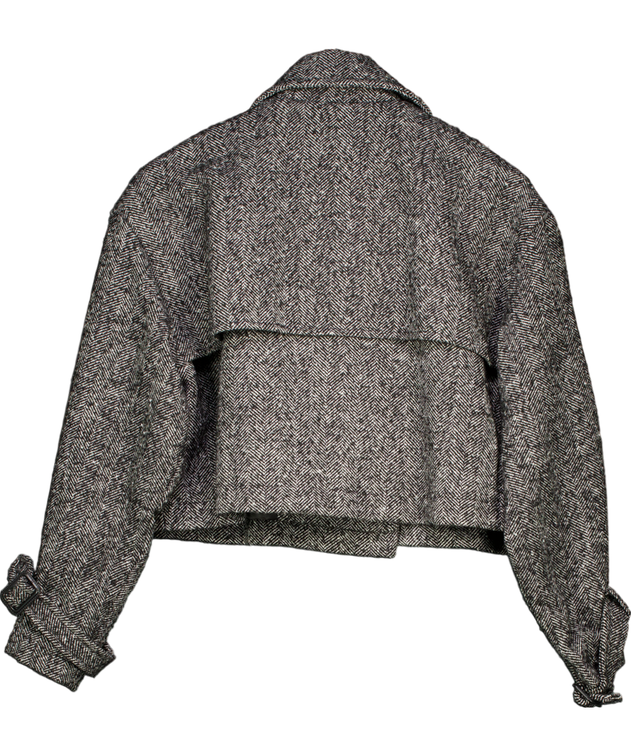 Stradivarius Black Cropped Wool Trench Coat UK S