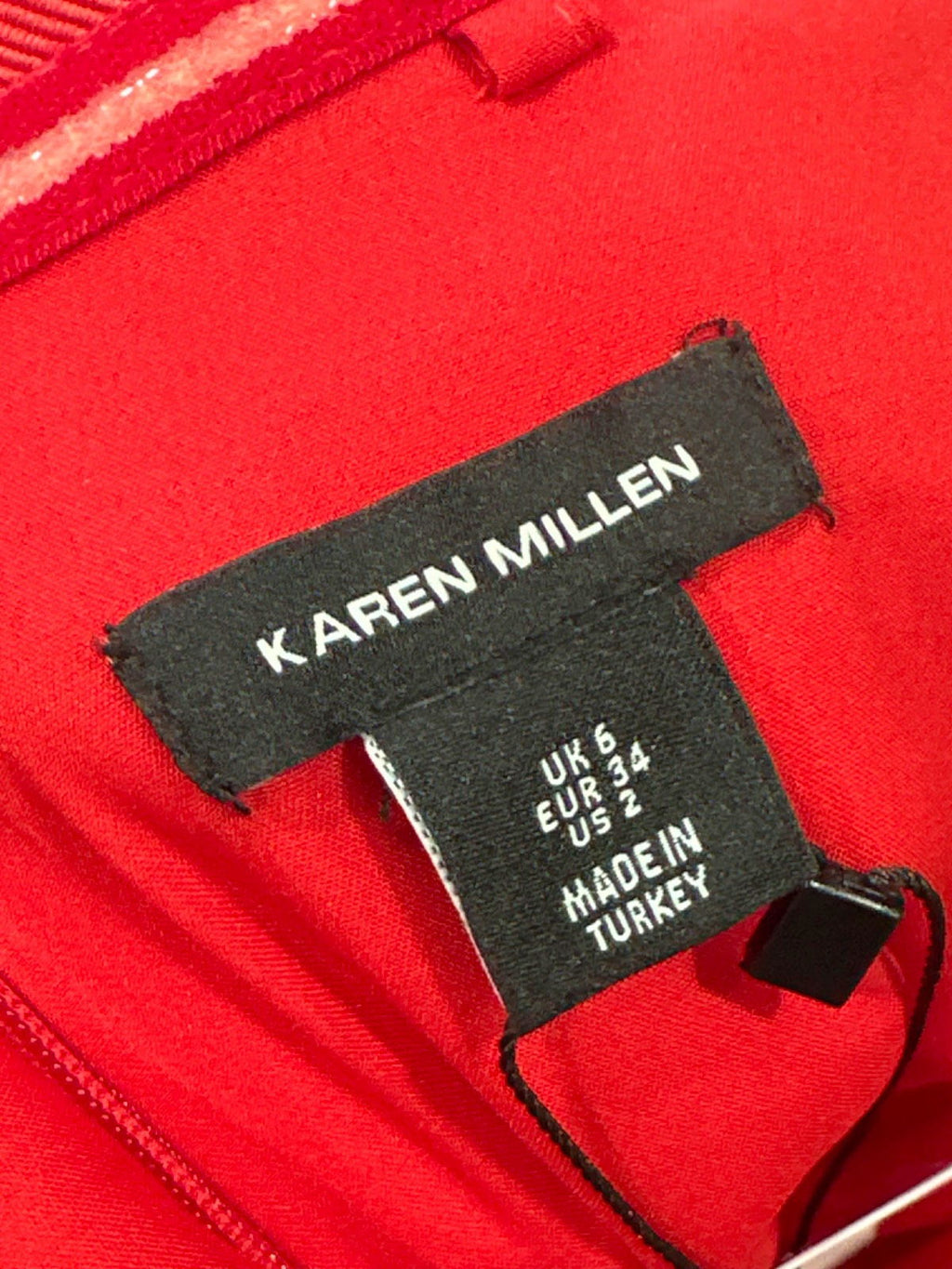 Karen Millen Red Italian Structured Rib Bardot Button Through Tailored Midi Dress UK 6