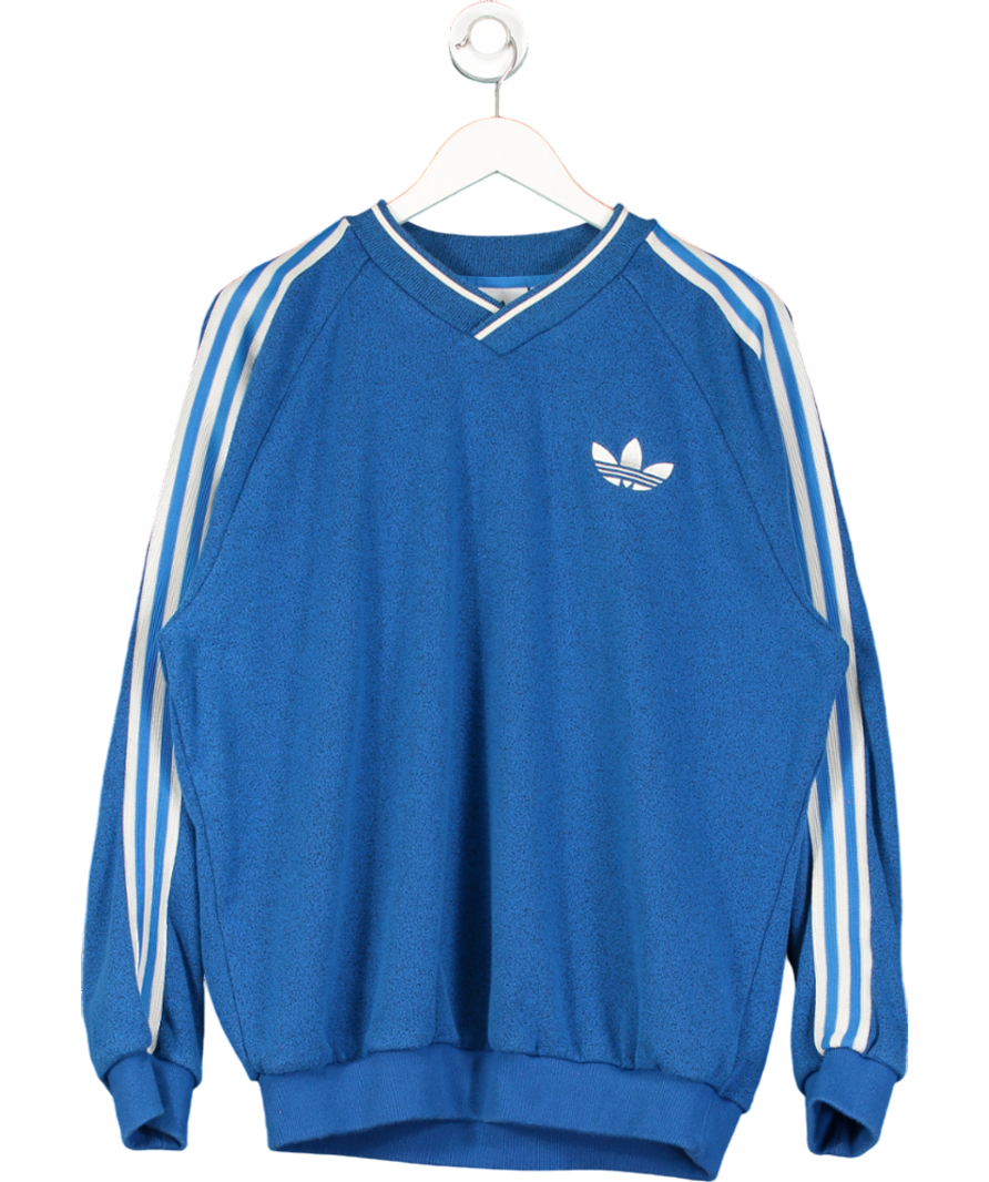 adidas Blue V Neck Three Stripe Sweater UK M