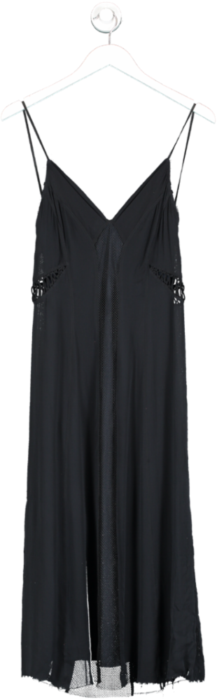 Rag & Bone Black Mesh Panelled Silk Blend Midi Dress UK S