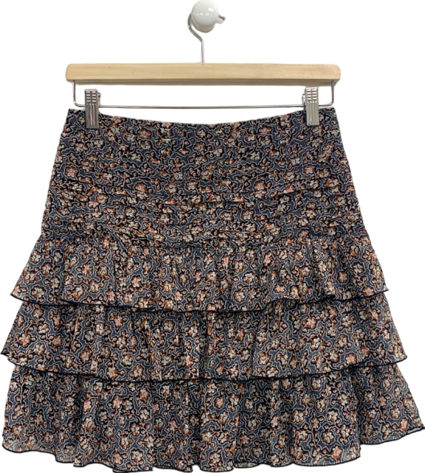 Me + Em Black Floral Tiered Skirt UK 8