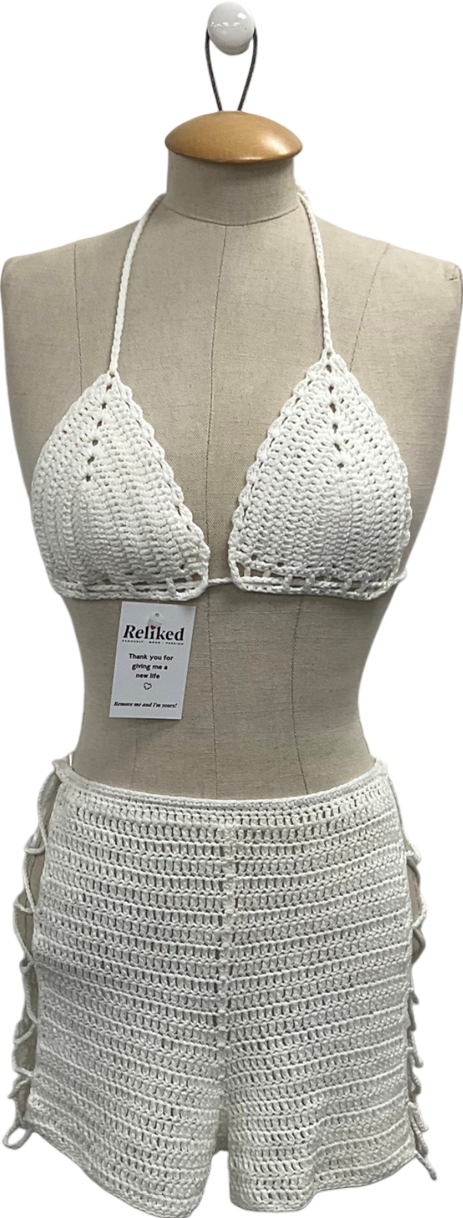 Fashion Nova Cream Crochet Shorts And Top UK S/M
