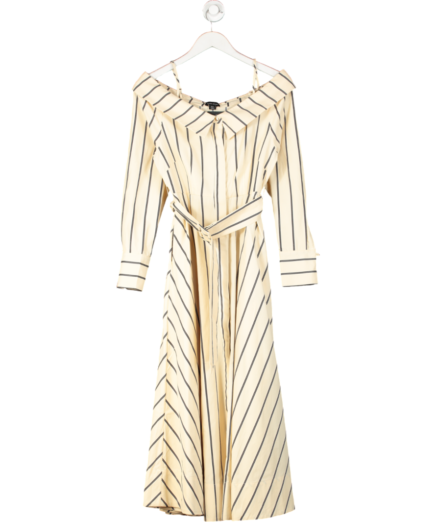 Karen Millen Beige Cotton Stripe Belted Woven Maxi Dress UK 6