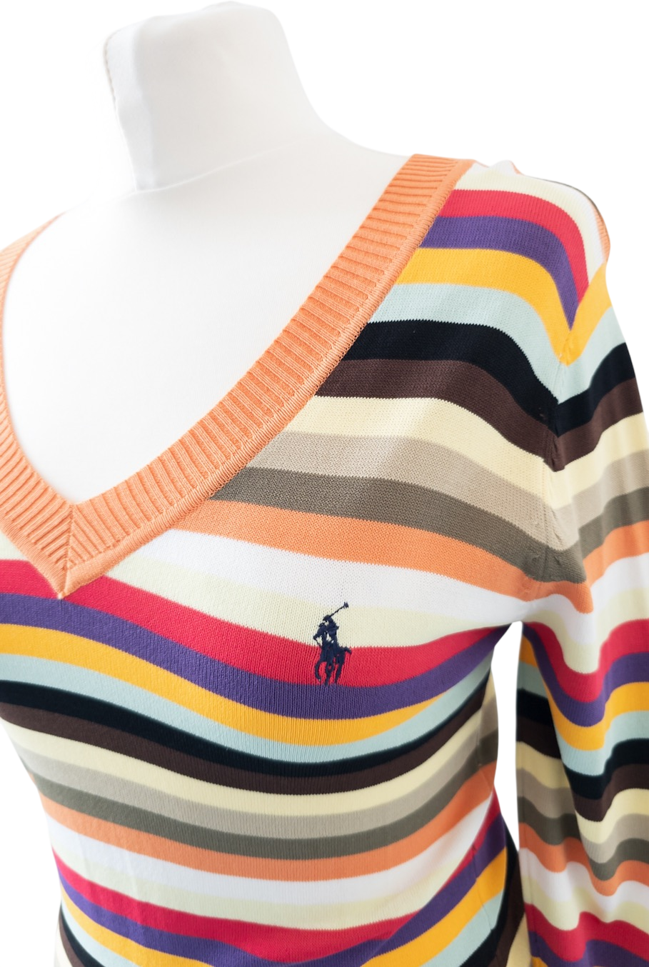 Polo Ralph Lauren Multicoloured Striped V-neck Knitted Jumper UK M
