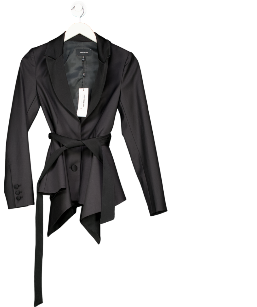 Karen Millen Black Wool Rich Satin Mix Peplum Jacket UK 6