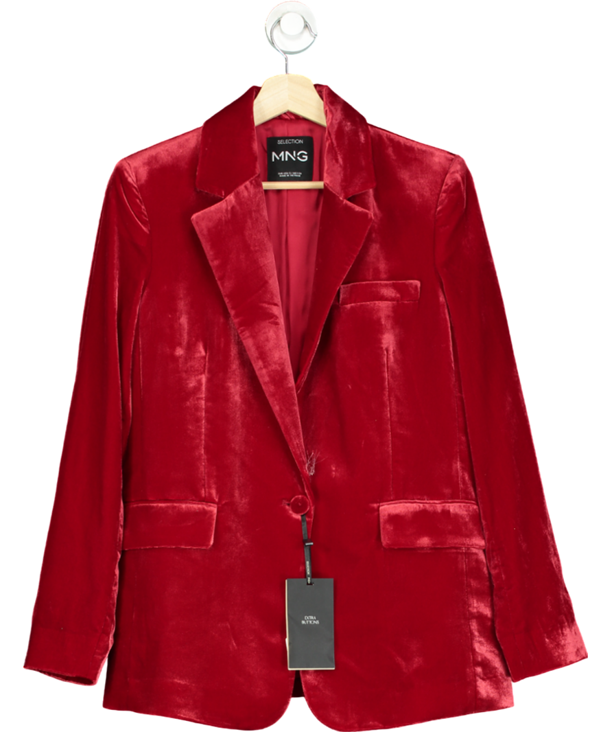 MANGO Red Velvet Suit Jacket UK S