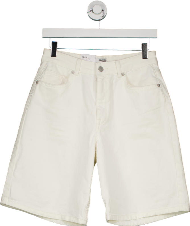 Selected Femme White MW White Bermuda Shorts UK 10