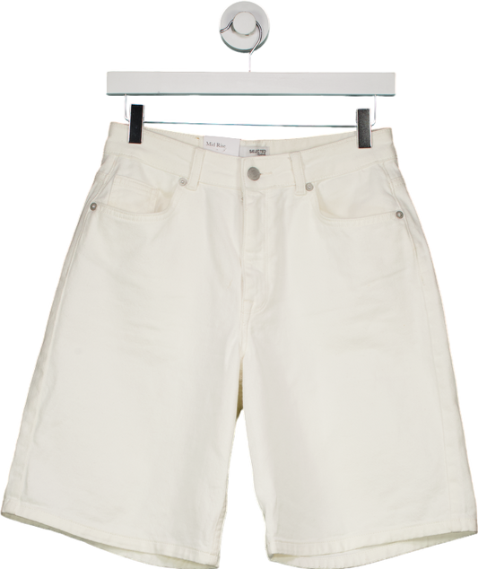 Selected Femme White MW White Bermuda Shorts UK 10