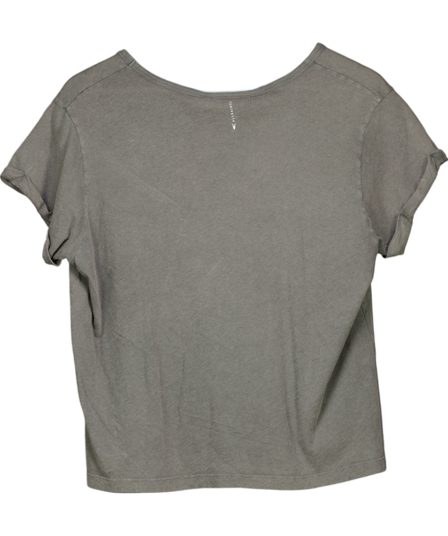 AllSaints Washed Black Anna V-neck Short Sleeve T-shirt UK 14