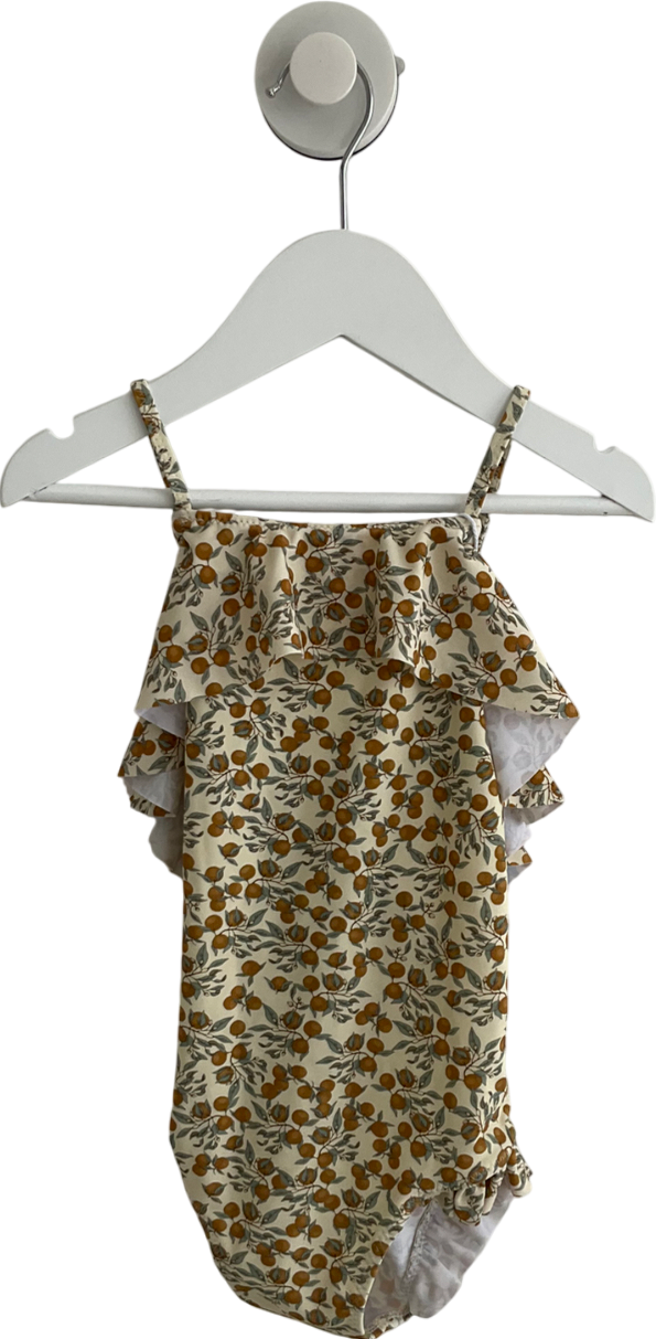 Konges Slojd Beige Lemon Print Crossover Back Swimsuit 3 Years