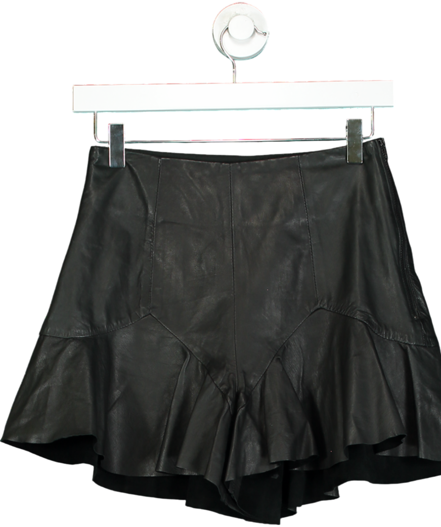 Shakuhachi Black Leather Frill Hem Shorts UK S
