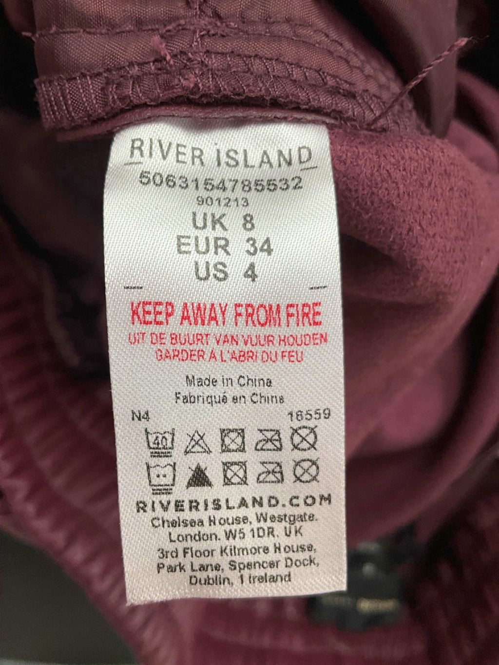 River Island Burgundy Faux Leather Jogger Trousers UK 8