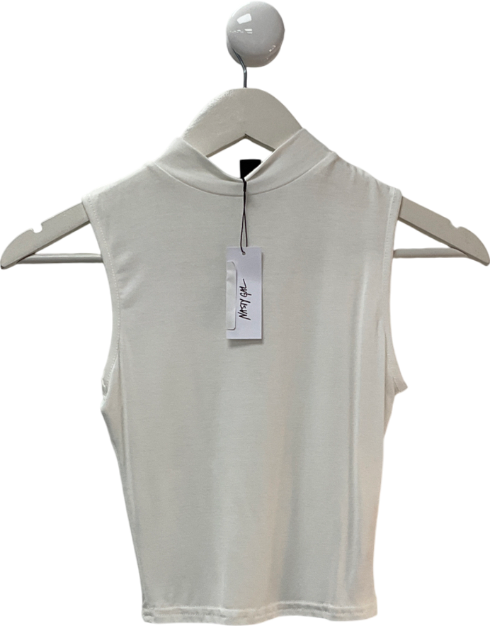 Nasty Gal White Funnel Neck Crop Top UK S