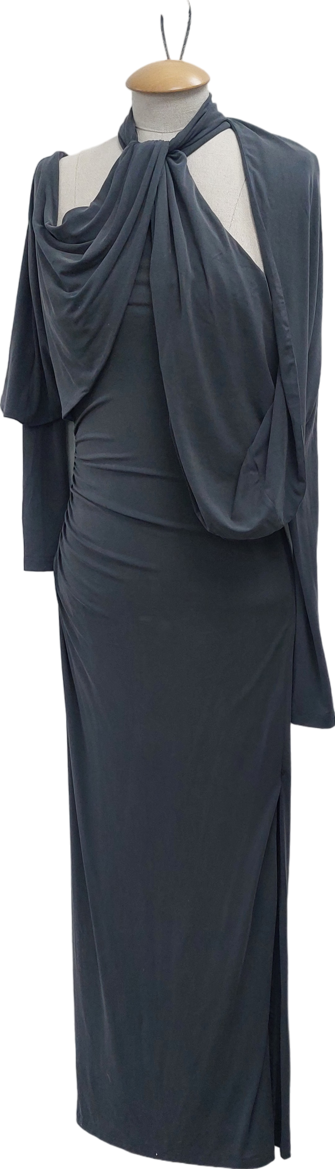 Karen Millen Grey Jersey Crepe Cold Shoulder Maxi Dress UK XS