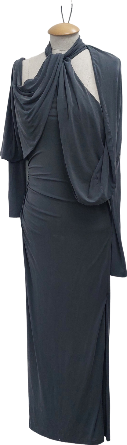 Karen Millen Grey Jersey Crepe Cold Shoulder Maxi Dress UK XS