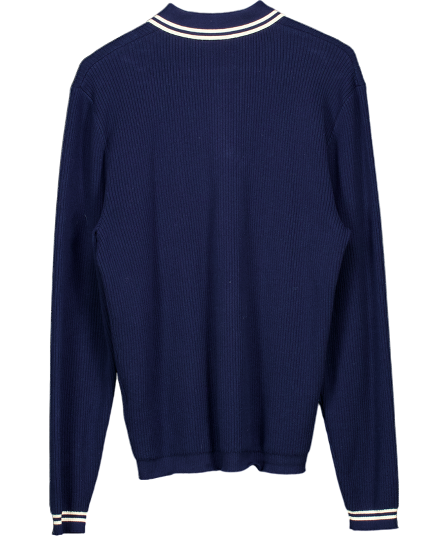 Percival Navy Blue Pablo Ribbed Cotton Knitted Shirt UK M