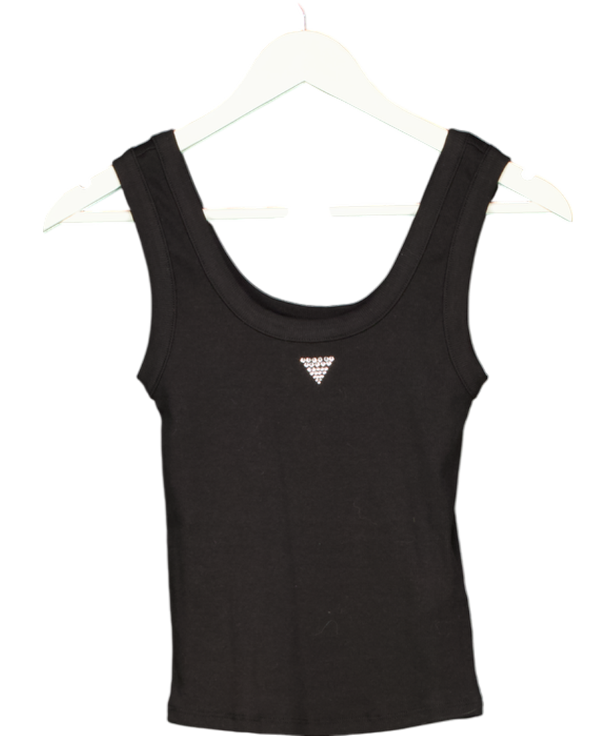 Guess Black Diamante Logo Tank Top UK XS