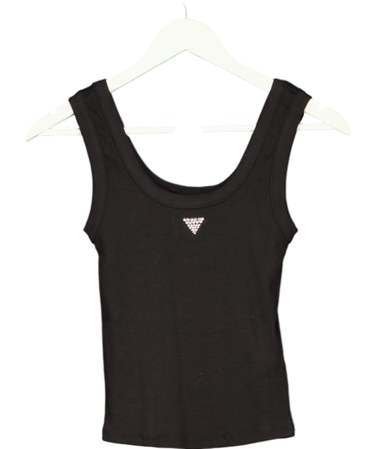 Guess Black Diamante Logo Tank Top UK XS