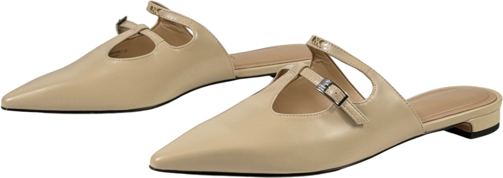 CHARLES & KEITH Beige Leather T-bar Double-strap Mules UK 6 EU 39 👠