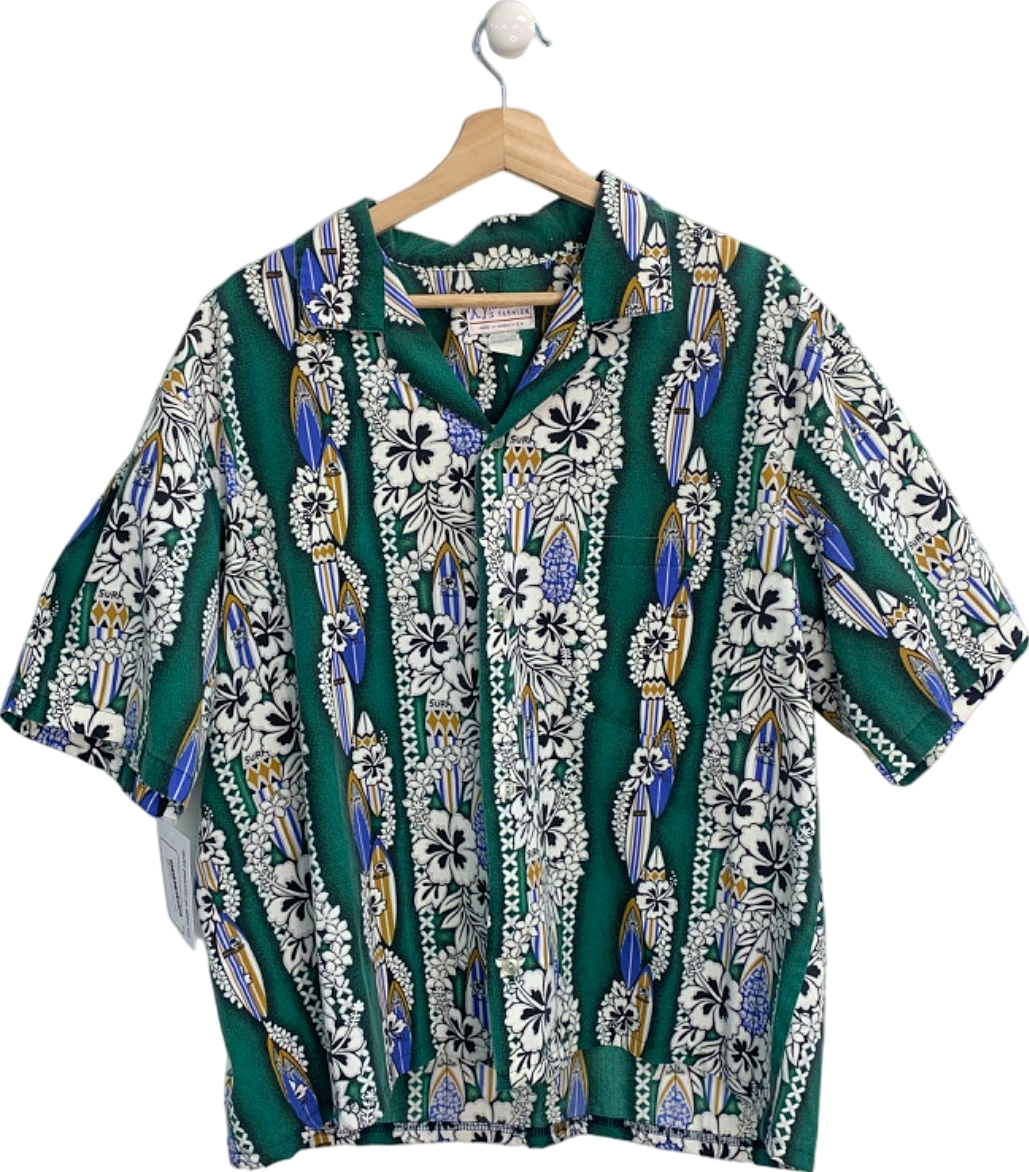 KYs International Fashion Green Hawaiian Shirt XL