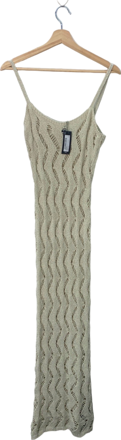PrettyLittleThing Sand Textured Cut Out Detail Knit Maxi Dress M