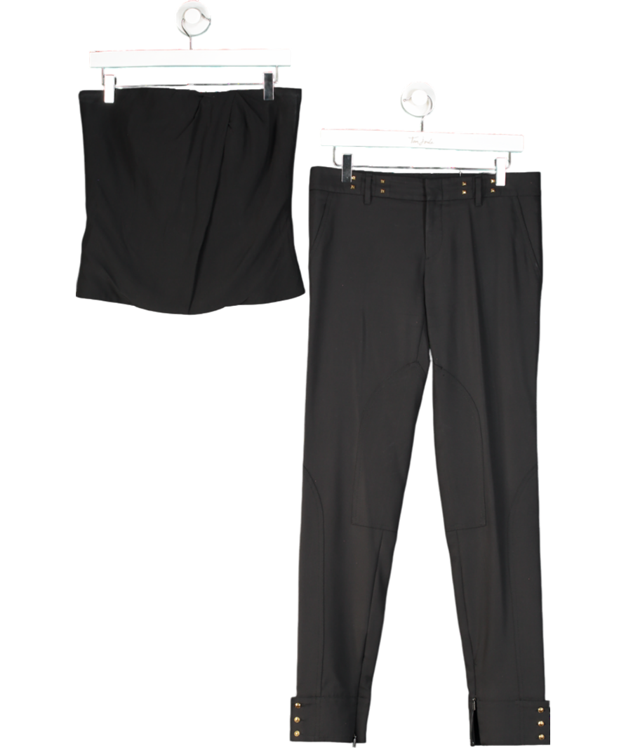 GUCCI Black Silk Blend Trousers With Gold Stud Detail And Silk Bustier Top UK L & Trousers UK M