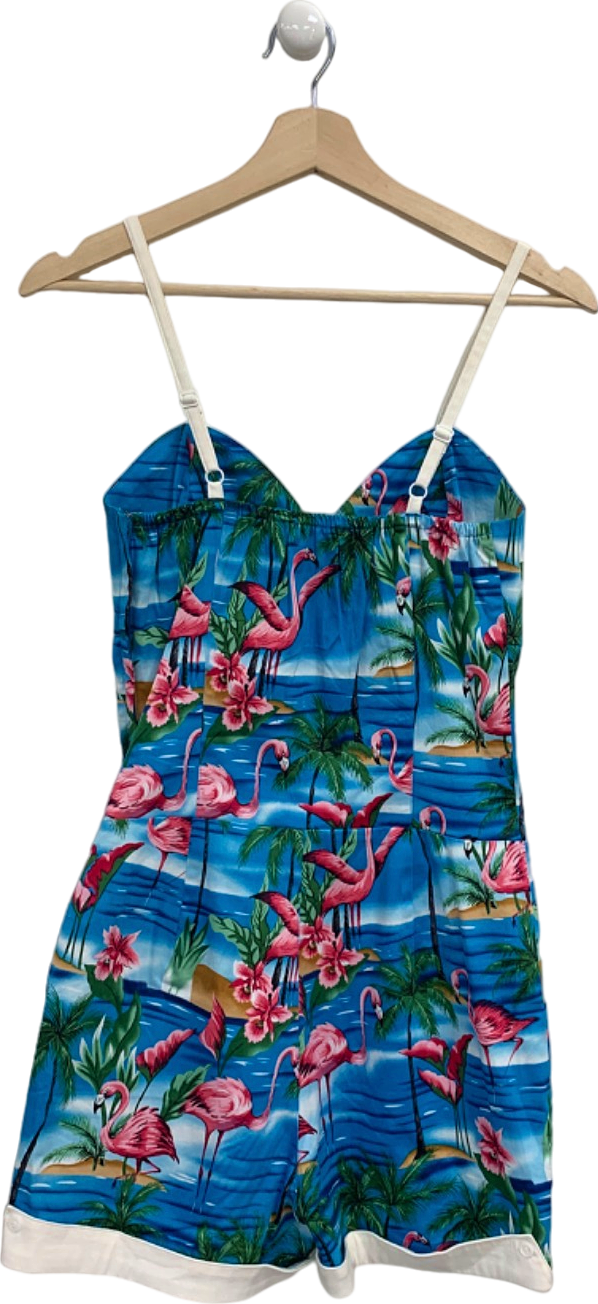 Collectif Blue Flamingo Print Summer Romper UK S