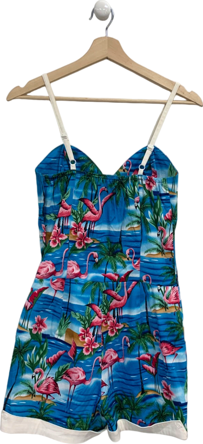 Collectif Blue Flamingo Print Summer Romper UK S