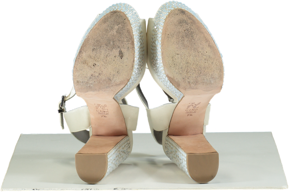 Gina CAUDALIE Swarovski crystal embellished platform heels in Cream Satin UK 7.5