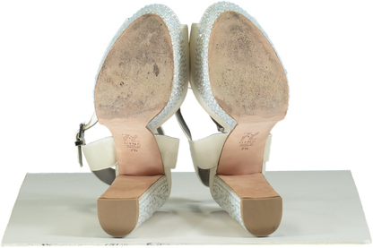 Gina CAUDALIE Swarovski crystal embellished platform heels in Cream Satin UK 7.5