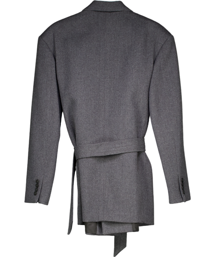 RAEY Grey Exaggerated-shoulder Oversize Wool-blend Tux Blazer With Detachable Belt UK 6