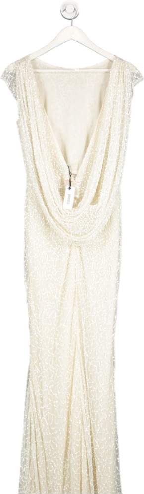 Coast Cream Draped Cowl Back Sequin Bridal Maxi Dress UK 10