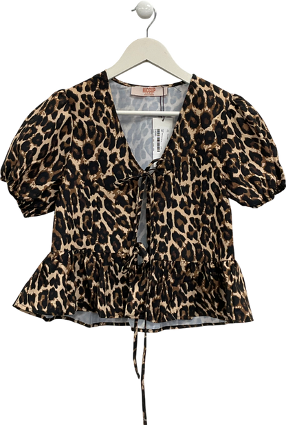 hiccup Brown Leopard Print Tie Front Top UK S