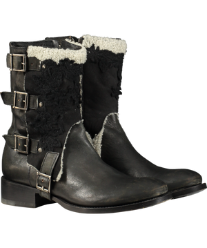 ERMANO SCERVINO Black Distressed Leather And Lace Biker Boots UK 6 EU 39
