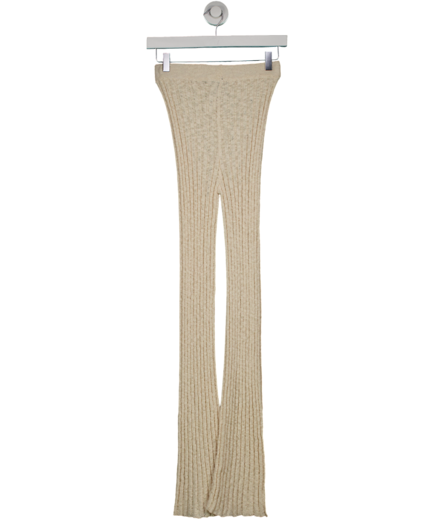 MANGO Cream Flared Ribbed Knitted Trousers UK XS
