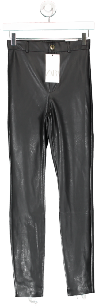 ZARA Black Faux Leather Leggings UK XS