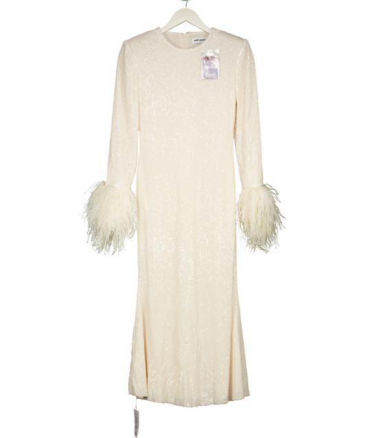 Self-Portrait Cream Sequin Feather Midi Dress UK 8