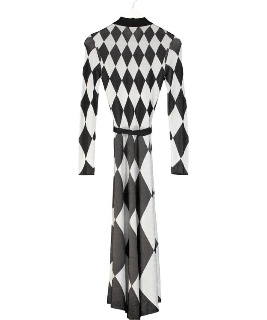 Karen Millen Grey Slinky Knit Mono Jacquard Belted Maxi Dress UK XS