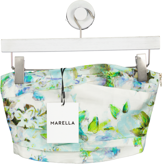 marella White Aquamarine Pattern Print Bandeau Top UK 6