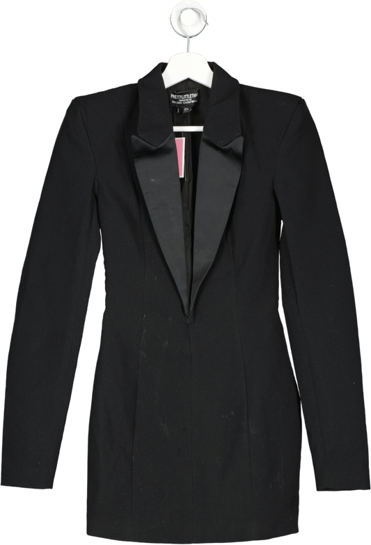 PrettyLittleThing Black Tailored Satin Lapel Blazer Dress UK 6