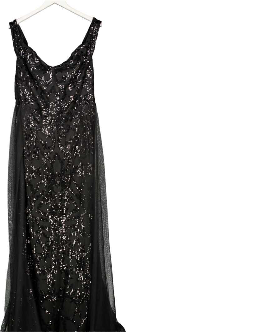 faeriesty Black Sweatheart Neck Sequin Dress With Mesh Drape Overlay From Waistband UK 5XL