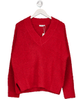 all for mimi Cherry Red Boucle V Neck Knit Oversize  Jumper UK S