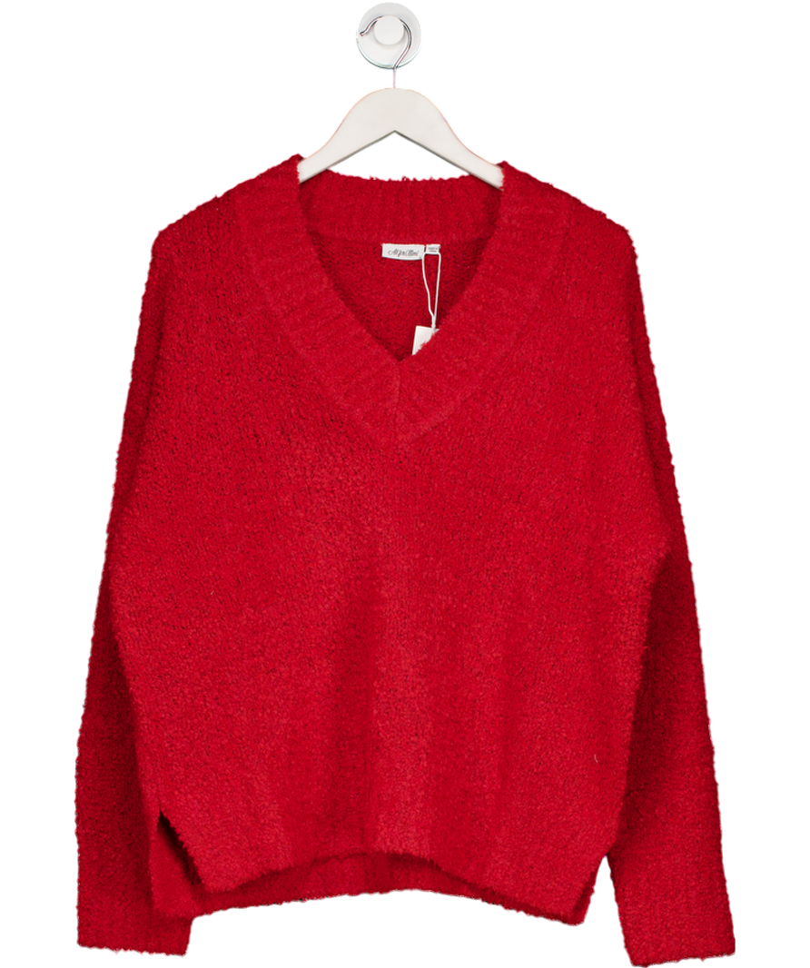 all for mimi Cherry Red Boucle V Neck Knit Oversize  Jumper UK S