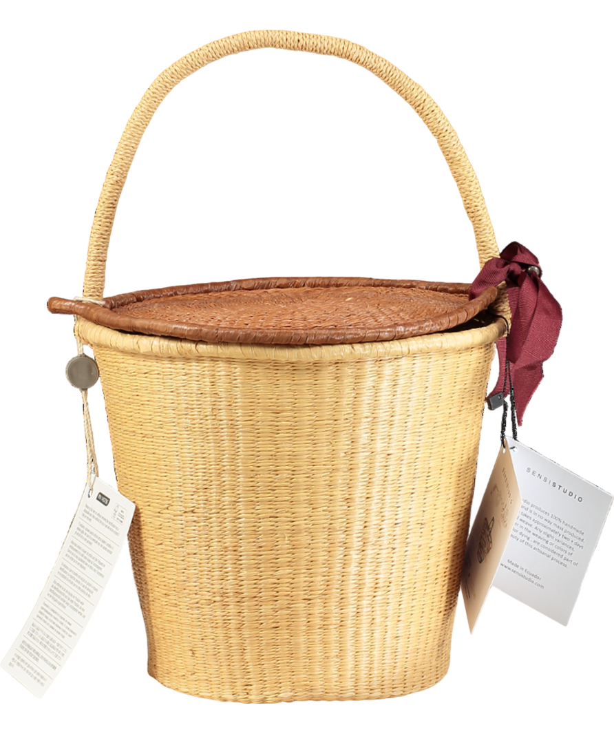 Sensi Studio Nude Handmade Straw Lidded Basket Bag