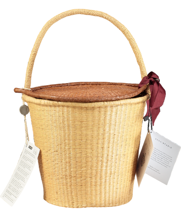 Sensi Studio Nude Handmade Straw Lidded Basket Bag