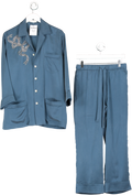 Olivia von Halle Blue Crystal Embellished Fifi Pyjamas In Sandwashed Silk UK S
